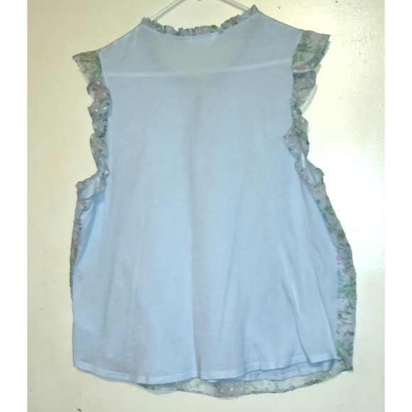 Powder Blue Babydoll Top Blouse LAUREN CONRAD Cottage Core Floral Pastel L - Picture 12 of 16